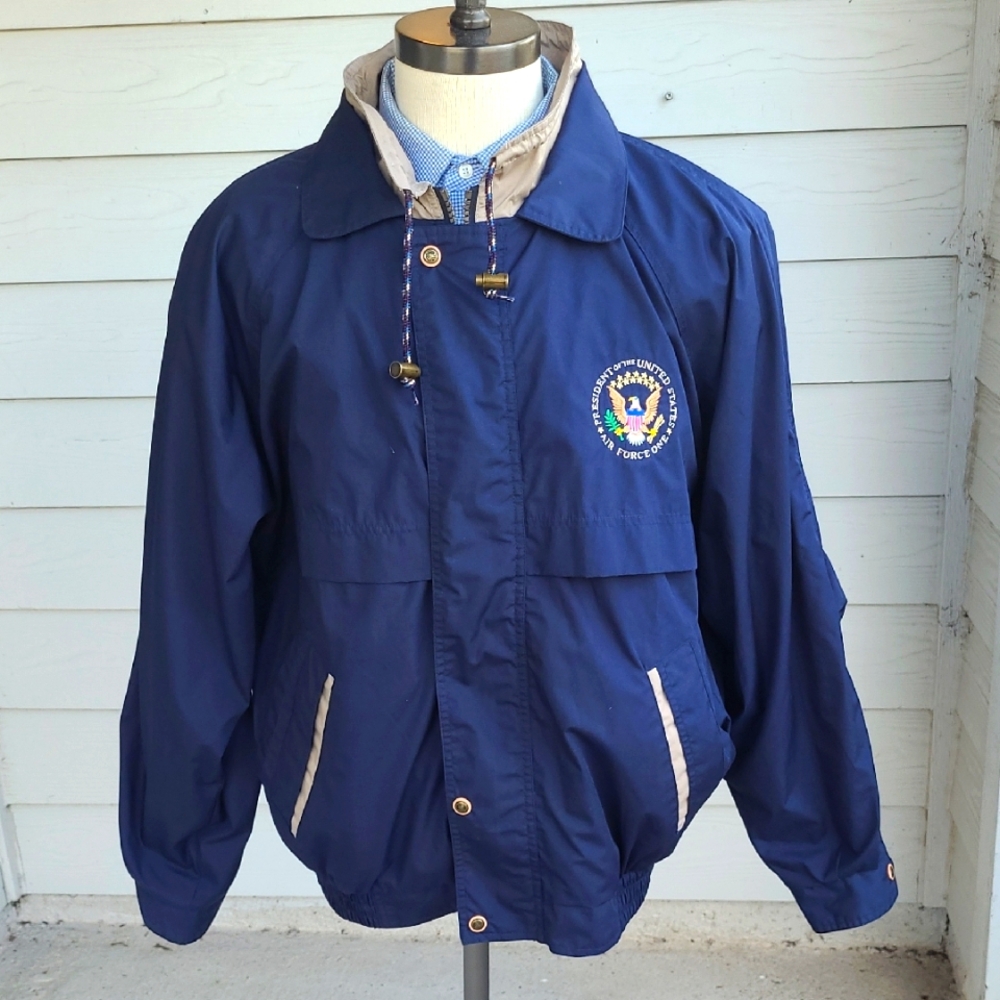 AIR FORCE ONE President Dark Navy Blue Cotton Blend Sz L Mens Windbreaker Jacket